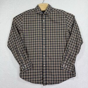 J Mclaughlin Shirt Mens Medium Brown Plaid Long Sleeve Button Down Casual Preppy